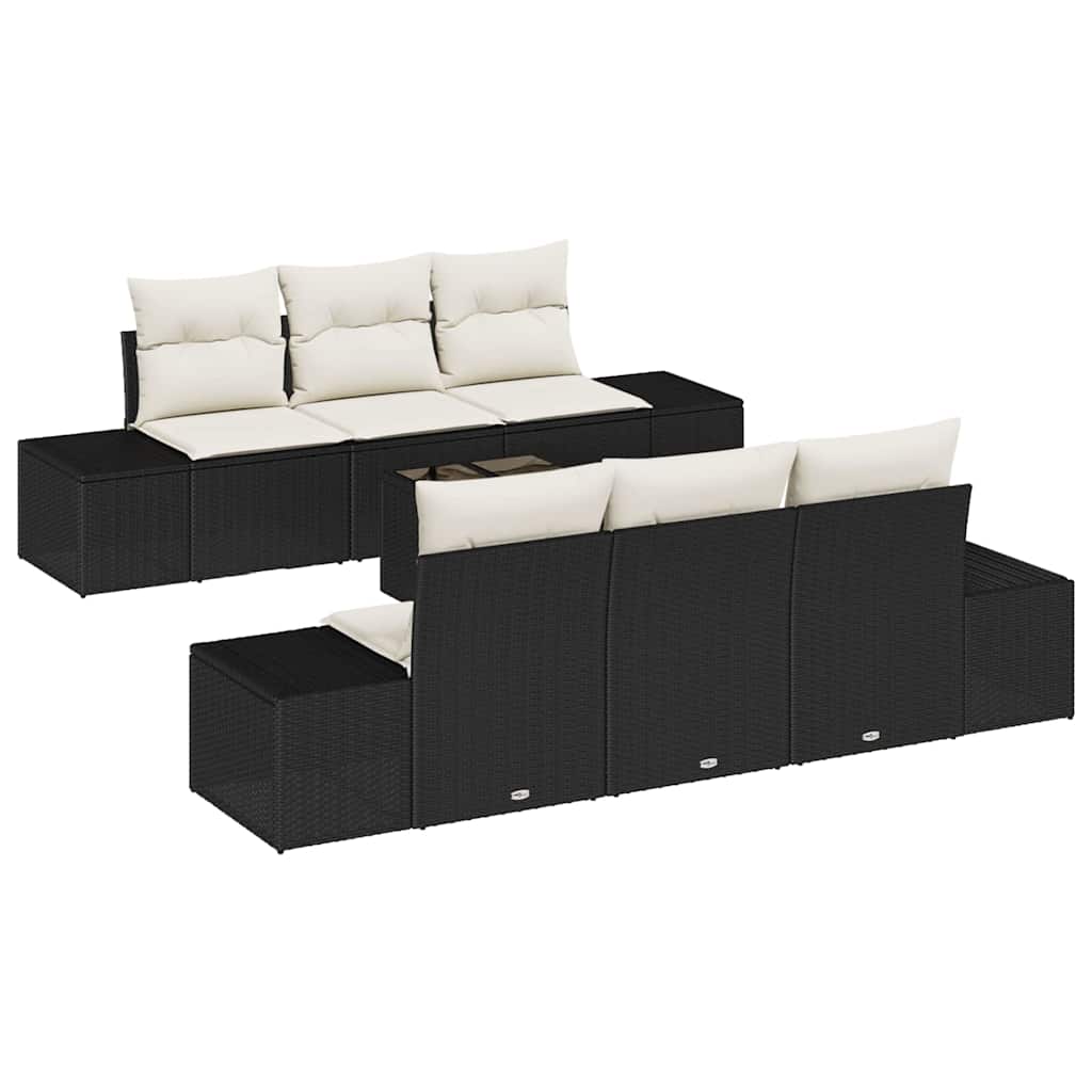 Garten-Sofa-Set mit Kissen 7 pcs Schwarz Poly-Rattan