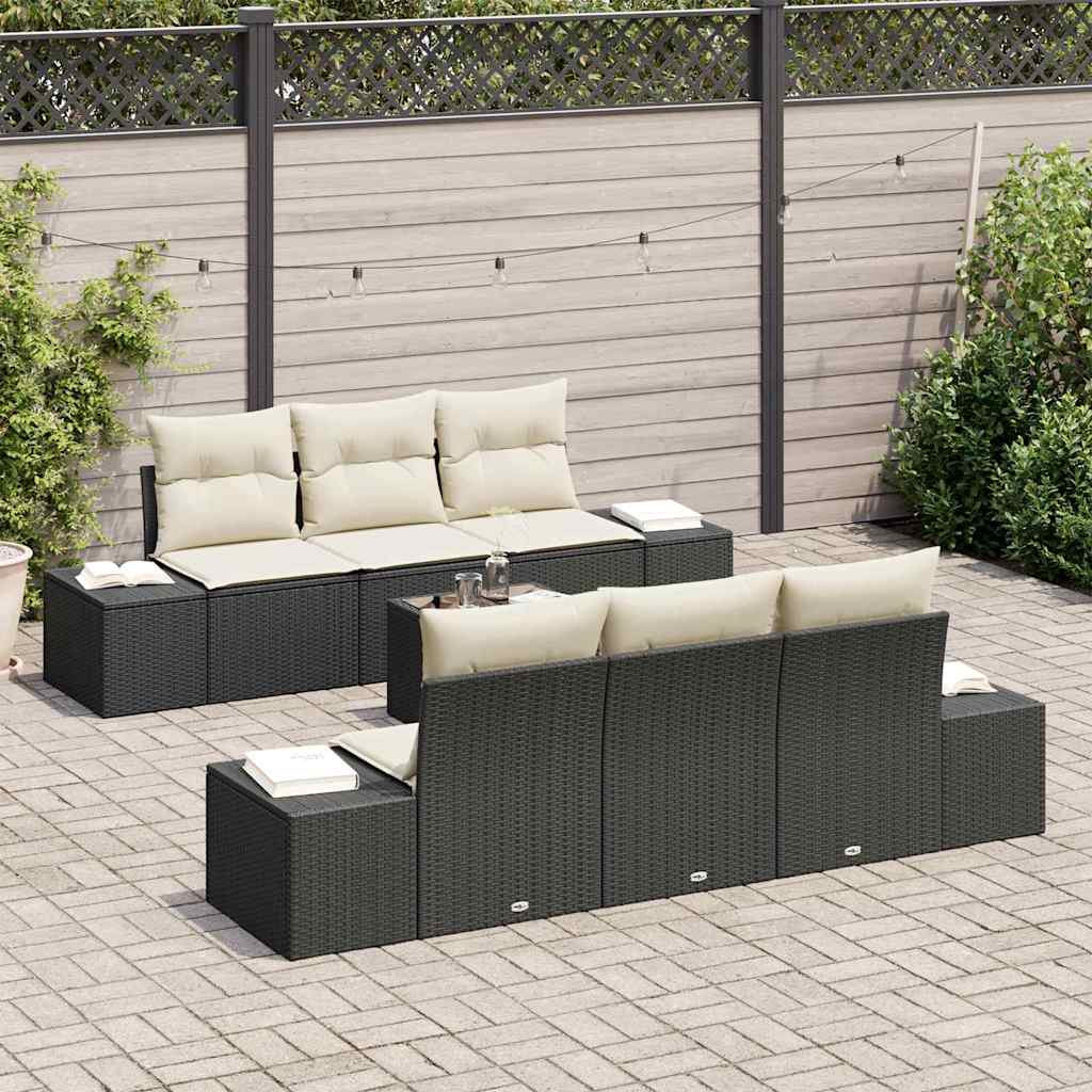 Garten-Sofa-Set mit Kissen 7 pcs Schwarz Poly-Rattan