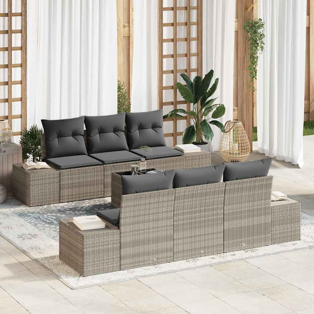 Garten-Sofa-Set mit Kissen 7 pcs Schwarz Poly-Rattan