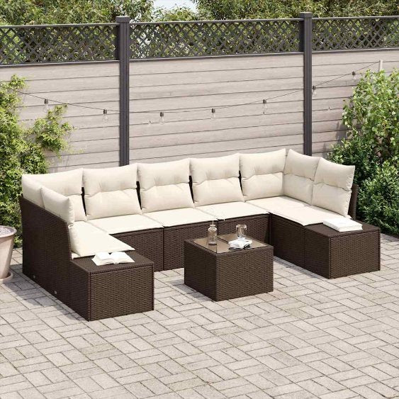 Sofa Set mit Kissen 8 pcs Schwarz Poly Rattan