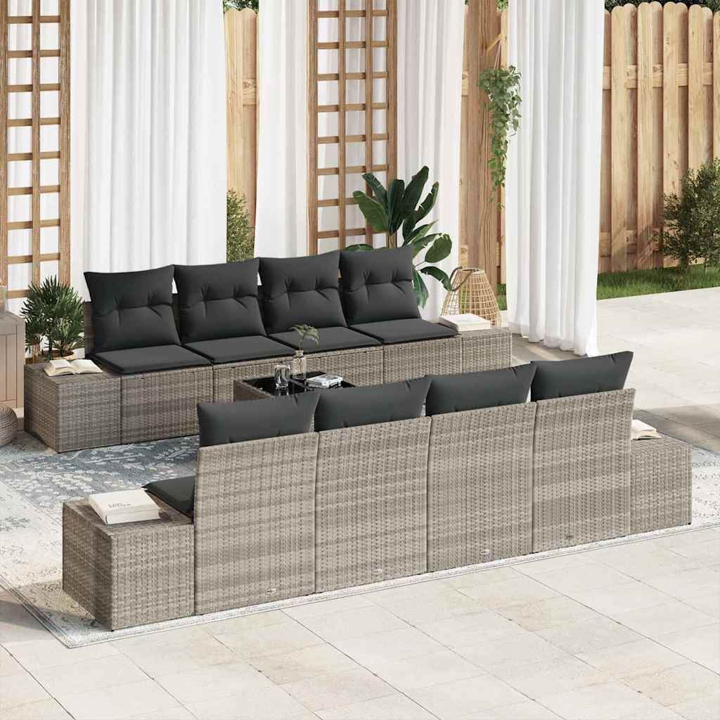 Sofa Set mit Kissen 7 pcs Schwarz und Creme Poly Rattan