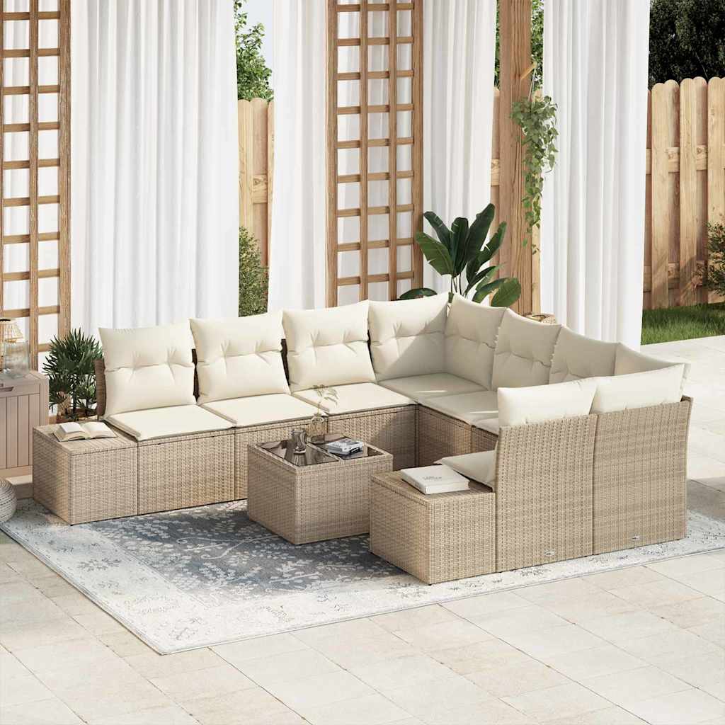 Sofa Set mit Kissen 9 pcs Schwarz Poly Rattan
