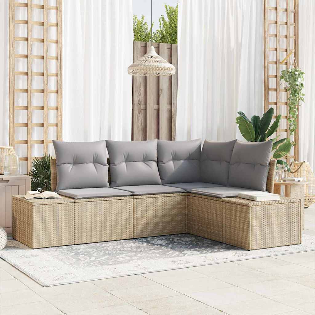 Gartensofa-set 4 pcs Schwarz Poly-Rattan
