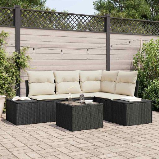 Gartensofa-set 4 pcs Schwarz Poly-Rattan