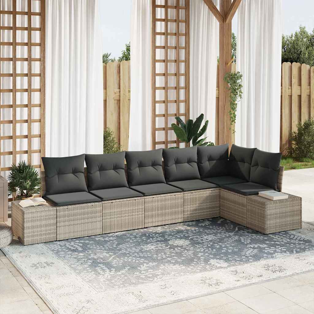 Gartensofa-set mit Kissen 6 pcs Schwarz und Creme Poly-Rattan