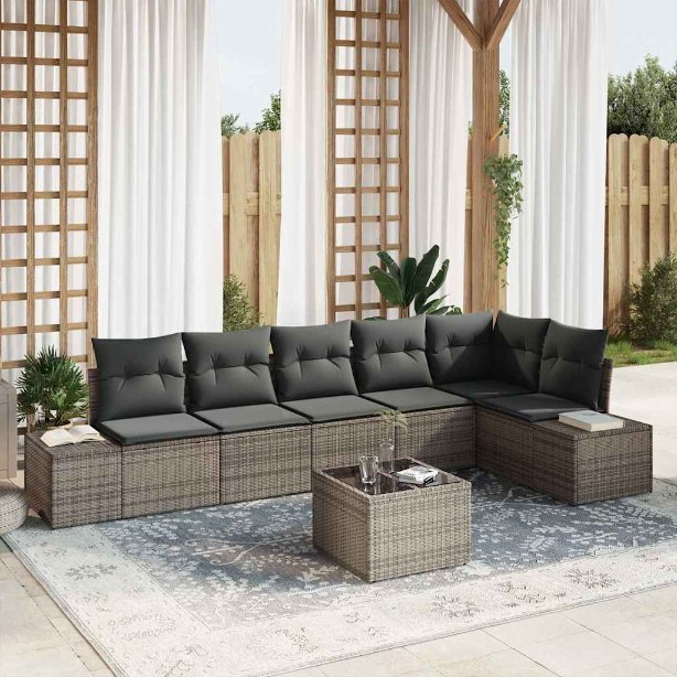 Gartensofa-set mit Kissen 6 pcs Schwarz und Creme Poly-Rattan