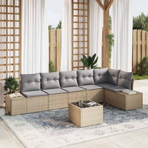 Gartensofa-set mit Kissen 6 pcs Schwarz und Creme Poly-Rattan
