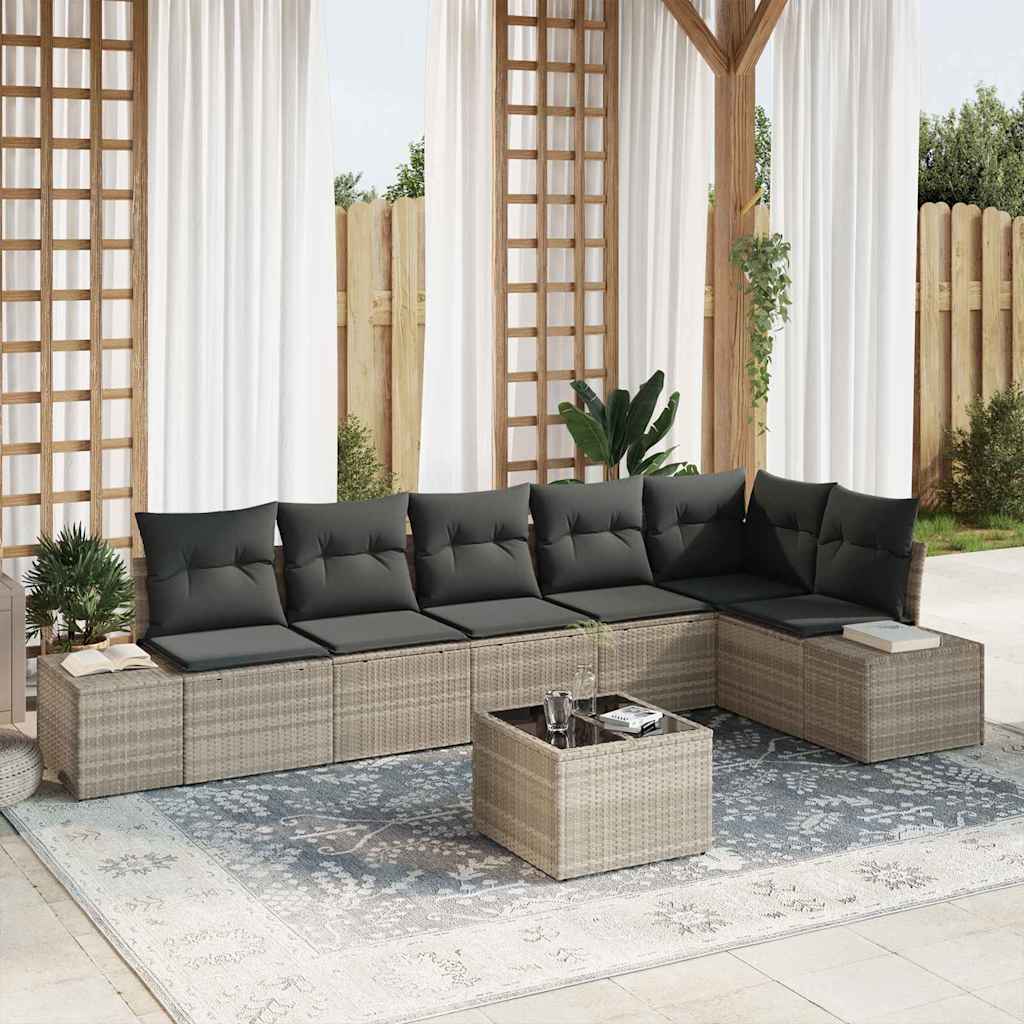 Gartensofa-set mit Kissen 6 pcs Schwarz und Creme Poly-Rattan