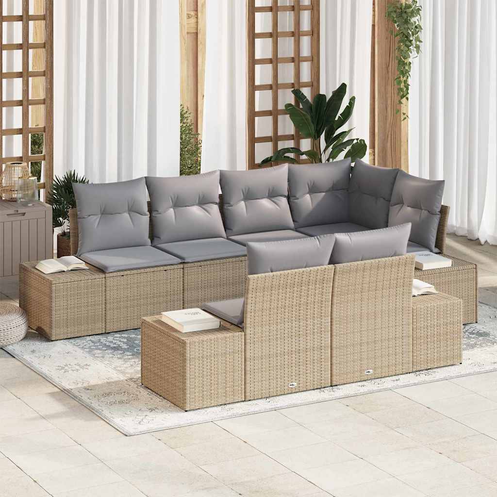 Gartensofa-set mit Kissen 7 pcs Schwarz und Creme Poly-Rattan