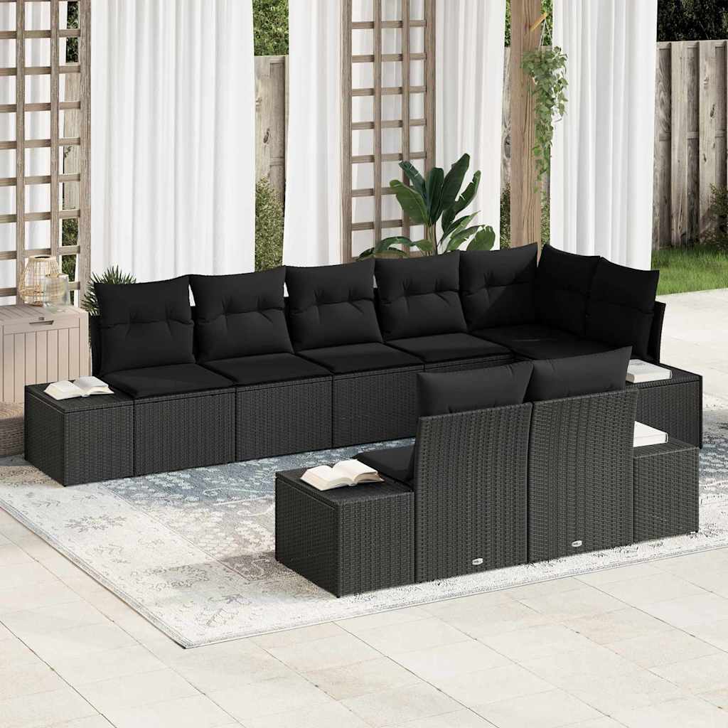 Gartensofa-set mit Kissen 8 pcs Schwarz und Creme Poly-Rattan
