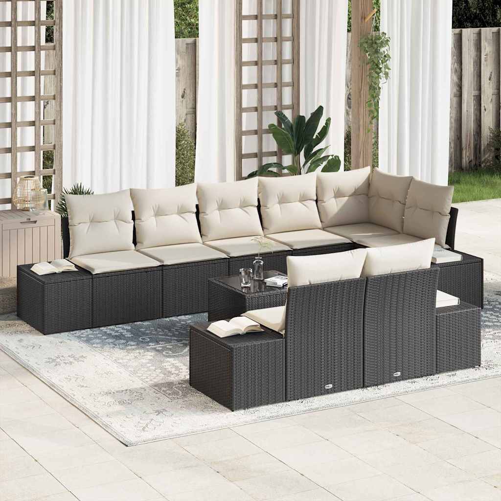 Gartensofa-set mit Kissen 8 pcs Schwarz und Creme Poly-Rattan