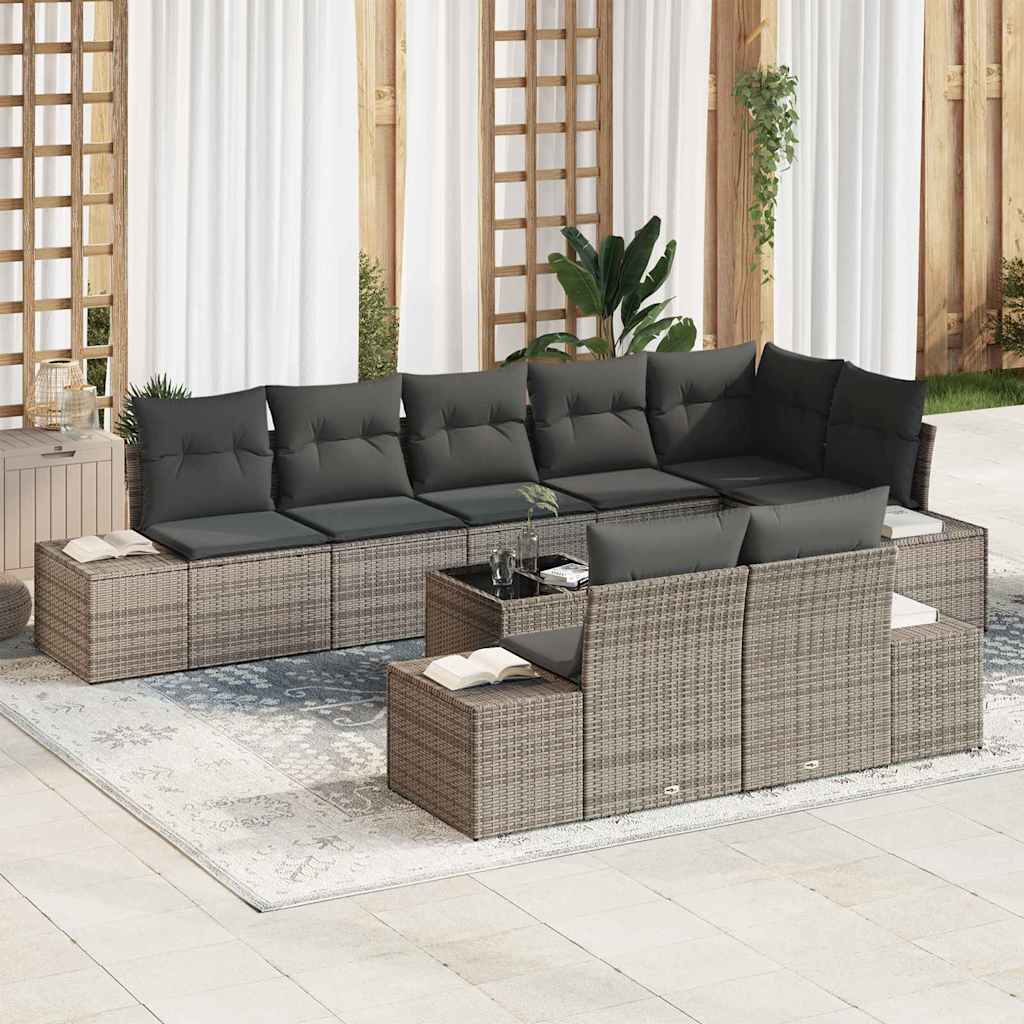 Gartensofa-set mit Kissen 8 pcs Schwarz und Creme Poly-Rattan