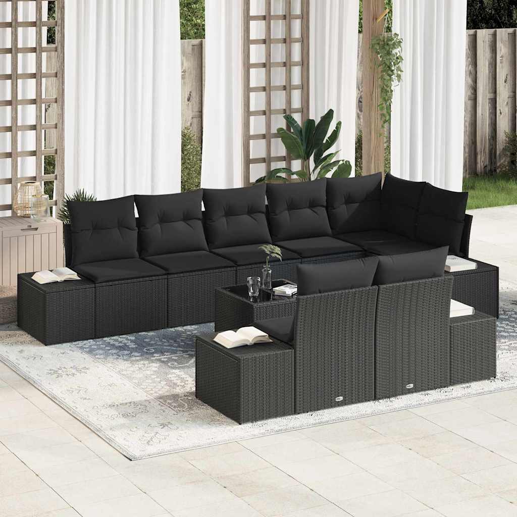 Gartensofa-set mit Kissen 8 pcs Schwarz und Creme Poly-Rattan