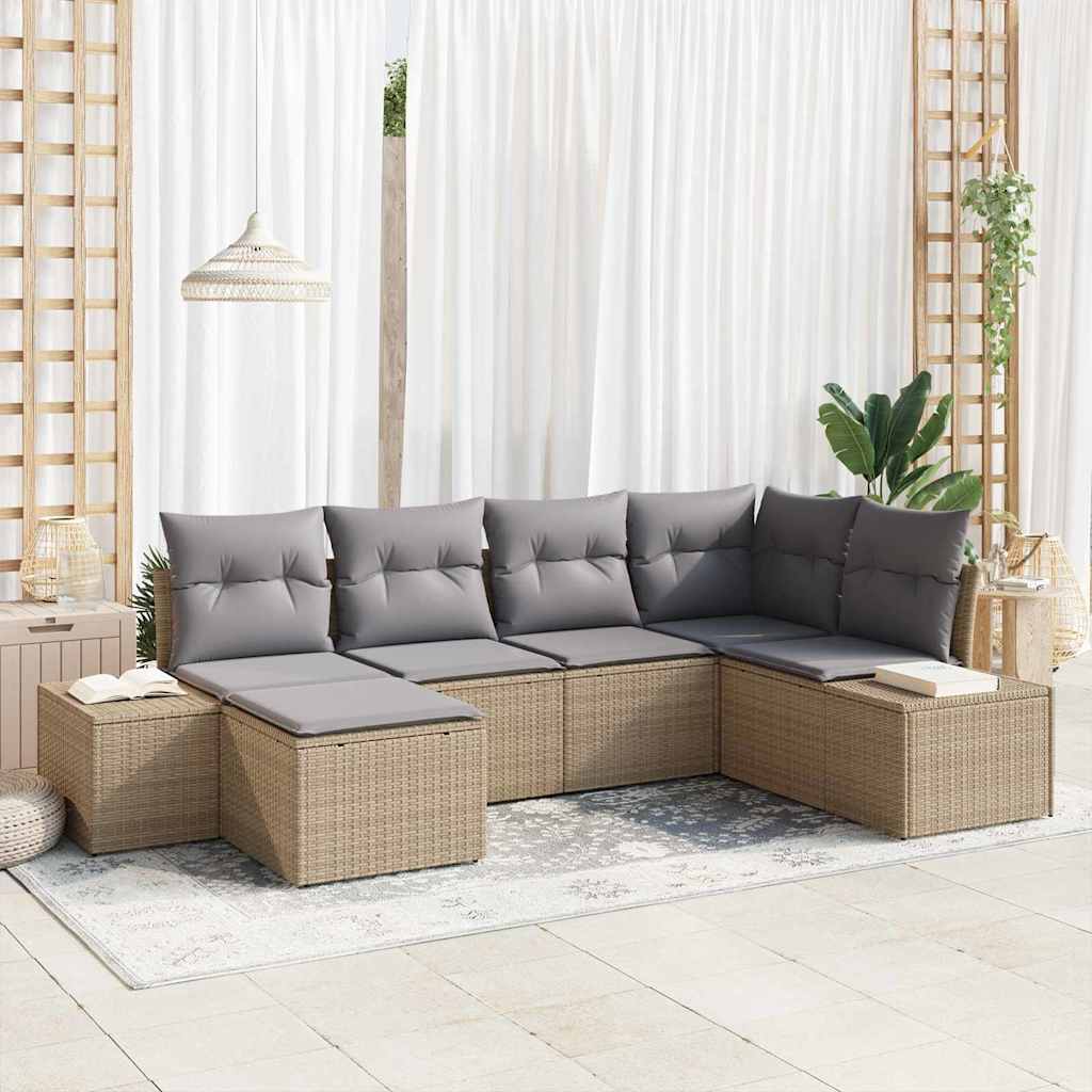 Gartensofa-set mit Kissen 6 pcs Schwarz und Creme Poly-Rattan