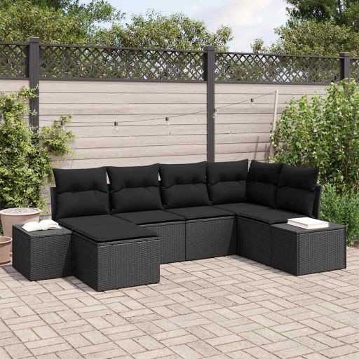 Gartensofa-set mit Kissen 6 pcs Schwarz und Creme Poly-Rattan