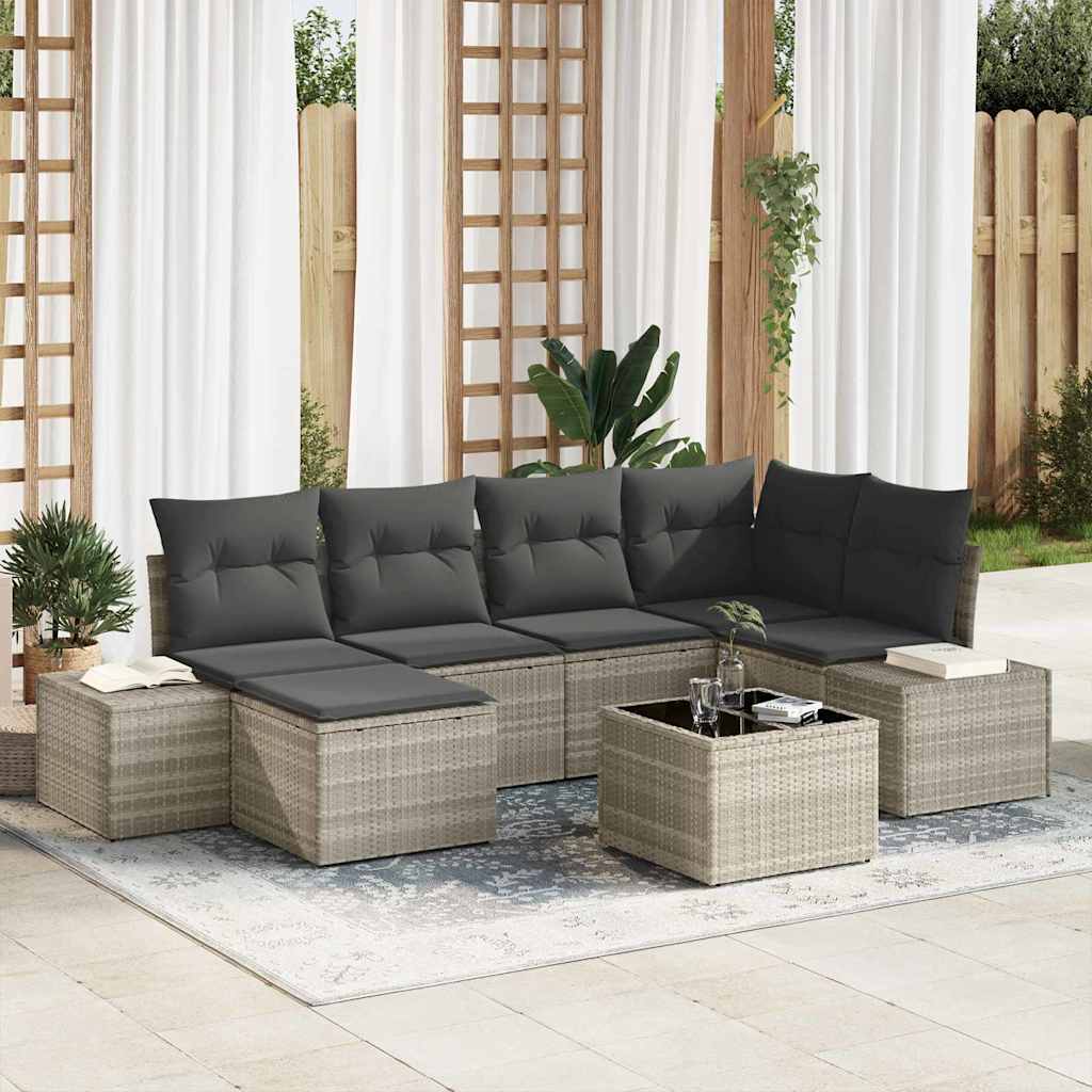 Gartensofa-set mit Kissen 6 pcs Schwarz und Creme Poly-Rattan