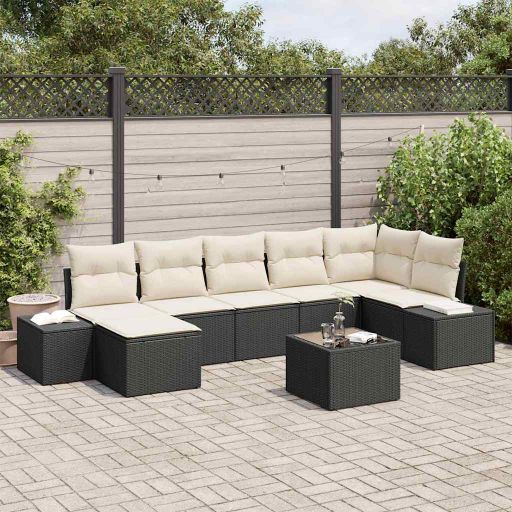 Gartensofa-set mit Kissen 7 pcs Schwarz Poly-Rattan