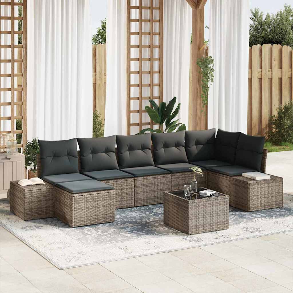 Gartensofa-set mit Kissen 7 pcs Schwarz Poly-Rattan