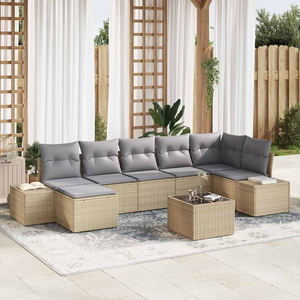 Gartensofa-set mit Kissen 7 pcs Schwarz Poly-Rattan