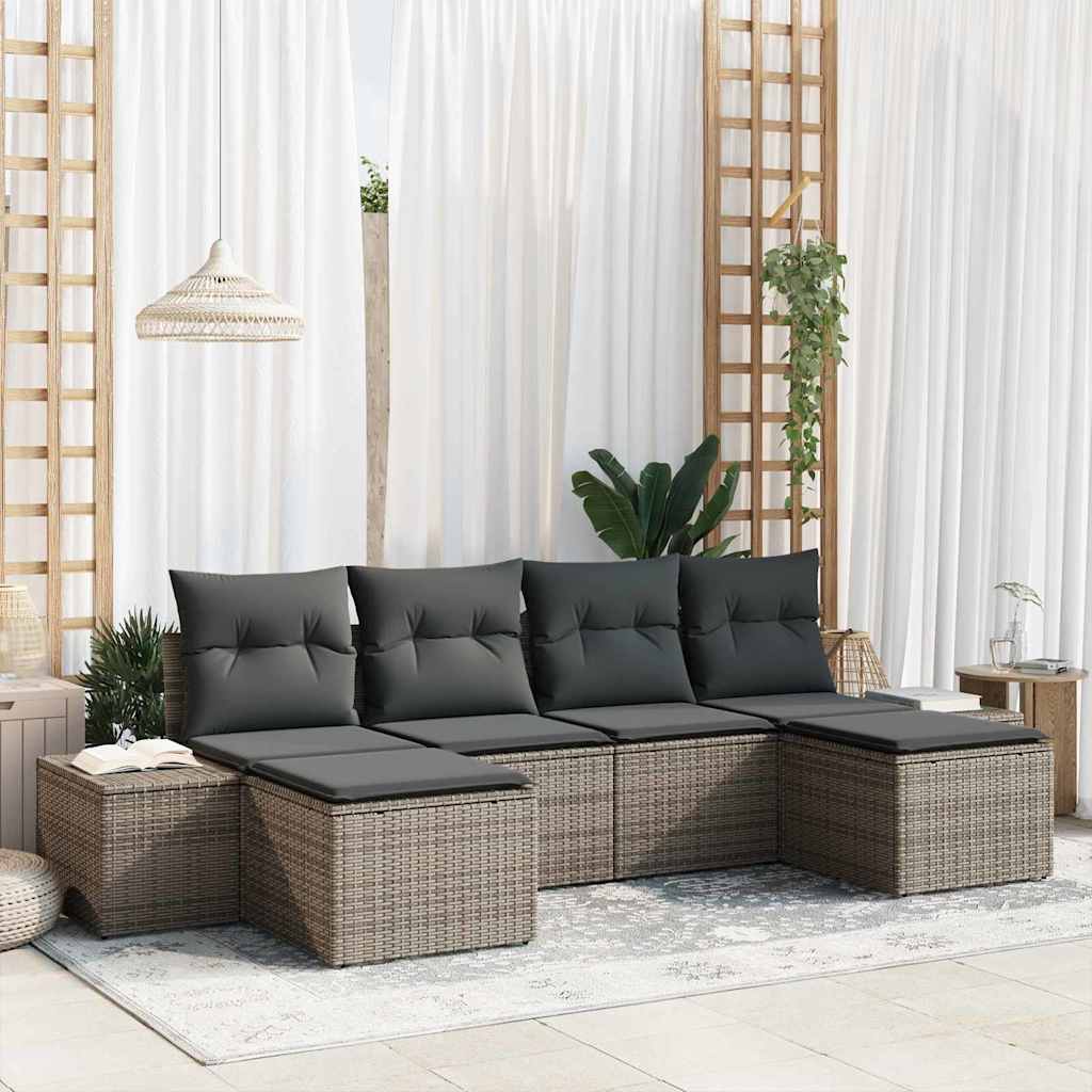 Gartensofa-set mit Kissen 6 pcs Schwarz Poly-Rattan