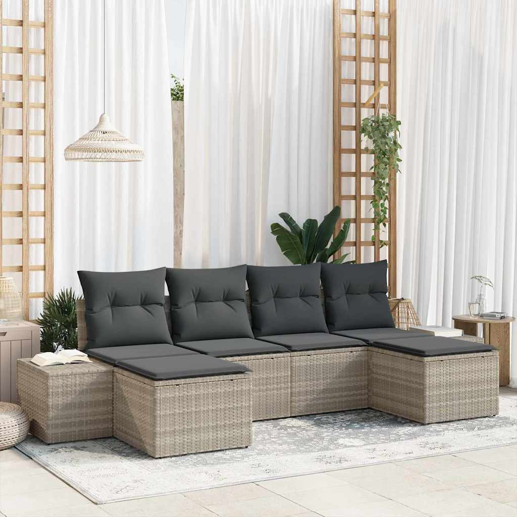 Gartensofa-set mit Kissen 6 pcs Schwarz Poly-Rattan