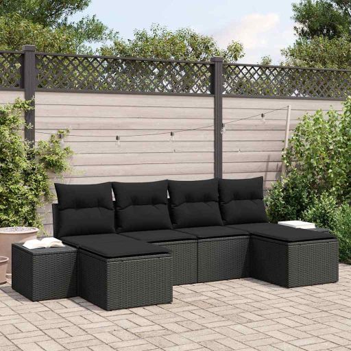 Gartensofa-set mit Kissen 6 pcs Schwarz Poly-Rattan
