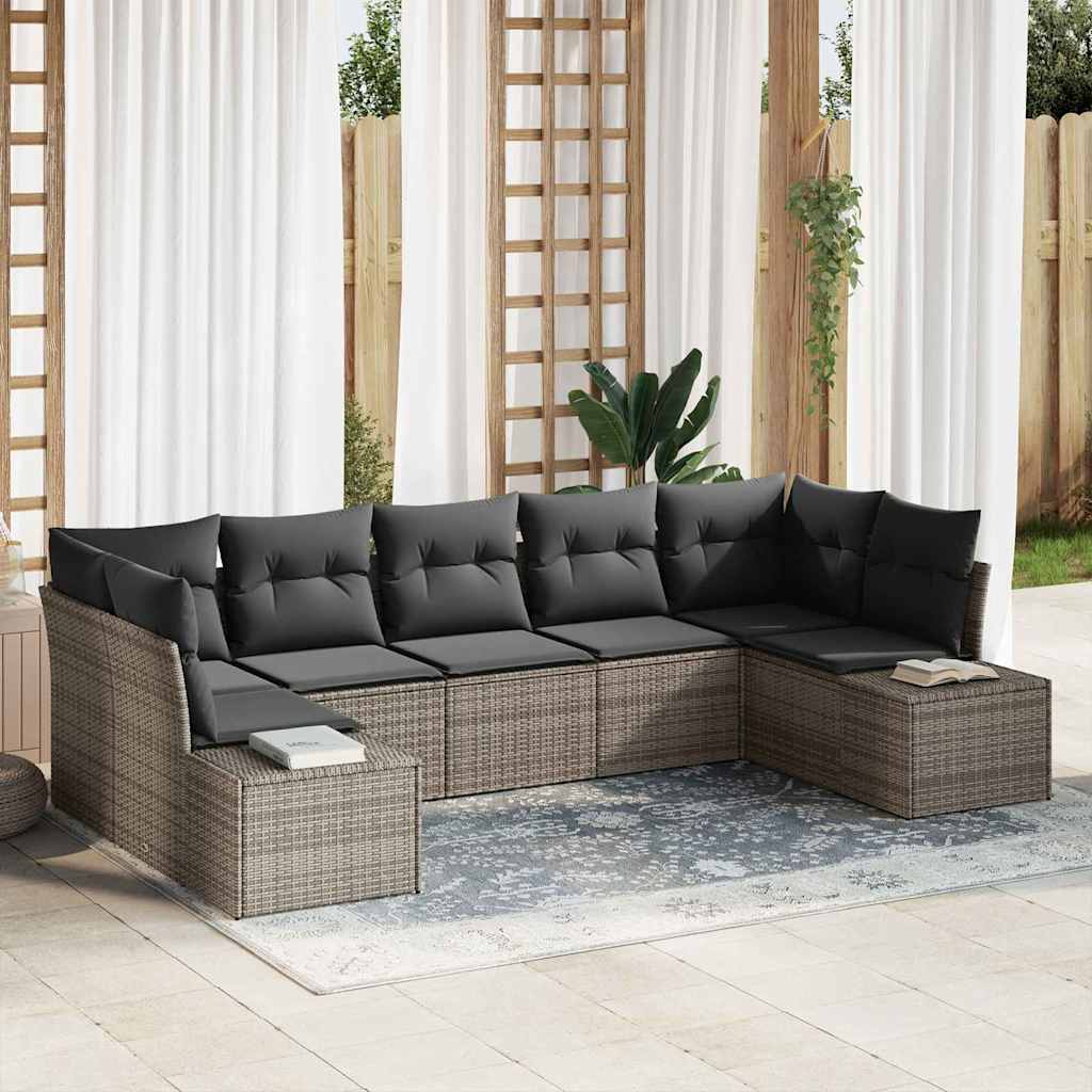 Gartensofa-set mit Kissen 7 pcs Schwarz Poly-Rattan