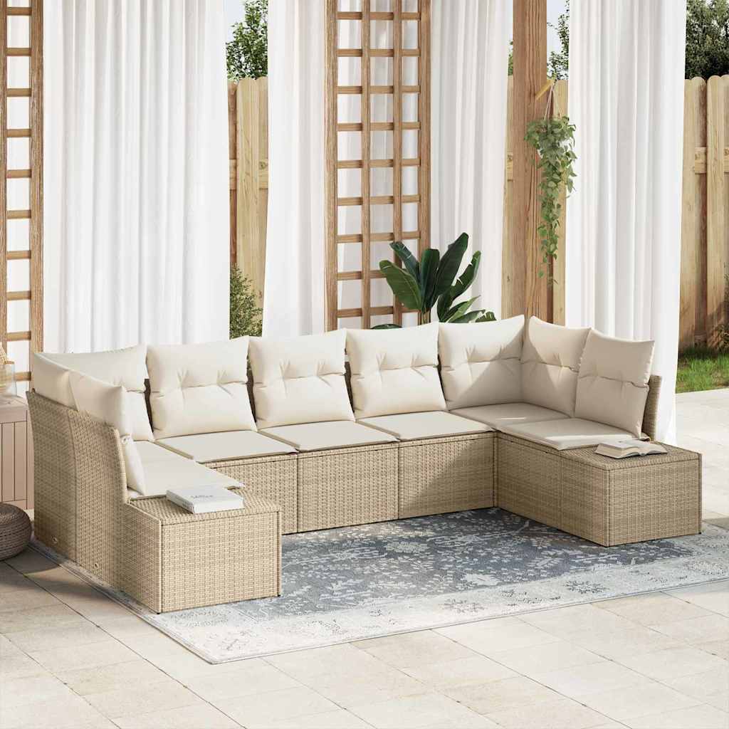 Gartensofa-set mit Kissen 7 pcs Schwarz Poly-Rattan