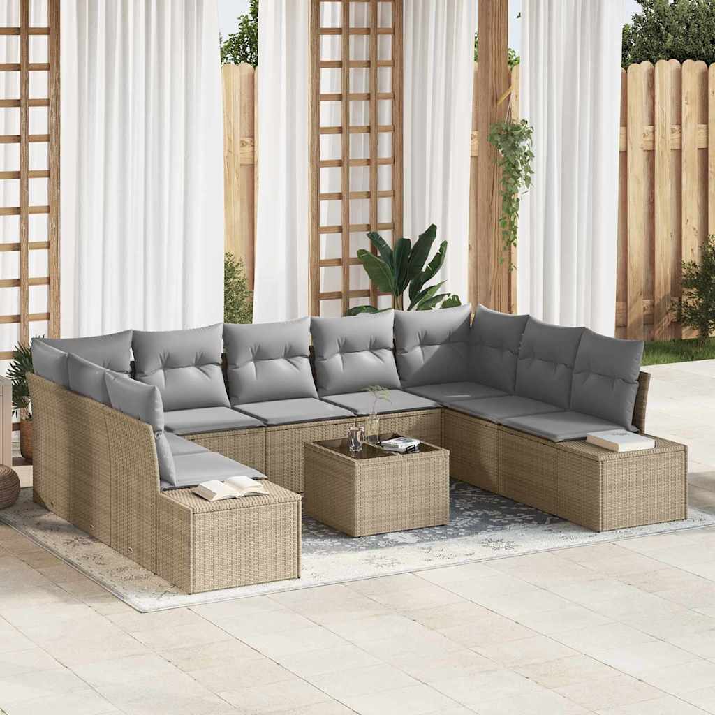 Gartensofa-set mit Kissen 9 pcs Schwarz Poly-Rattan