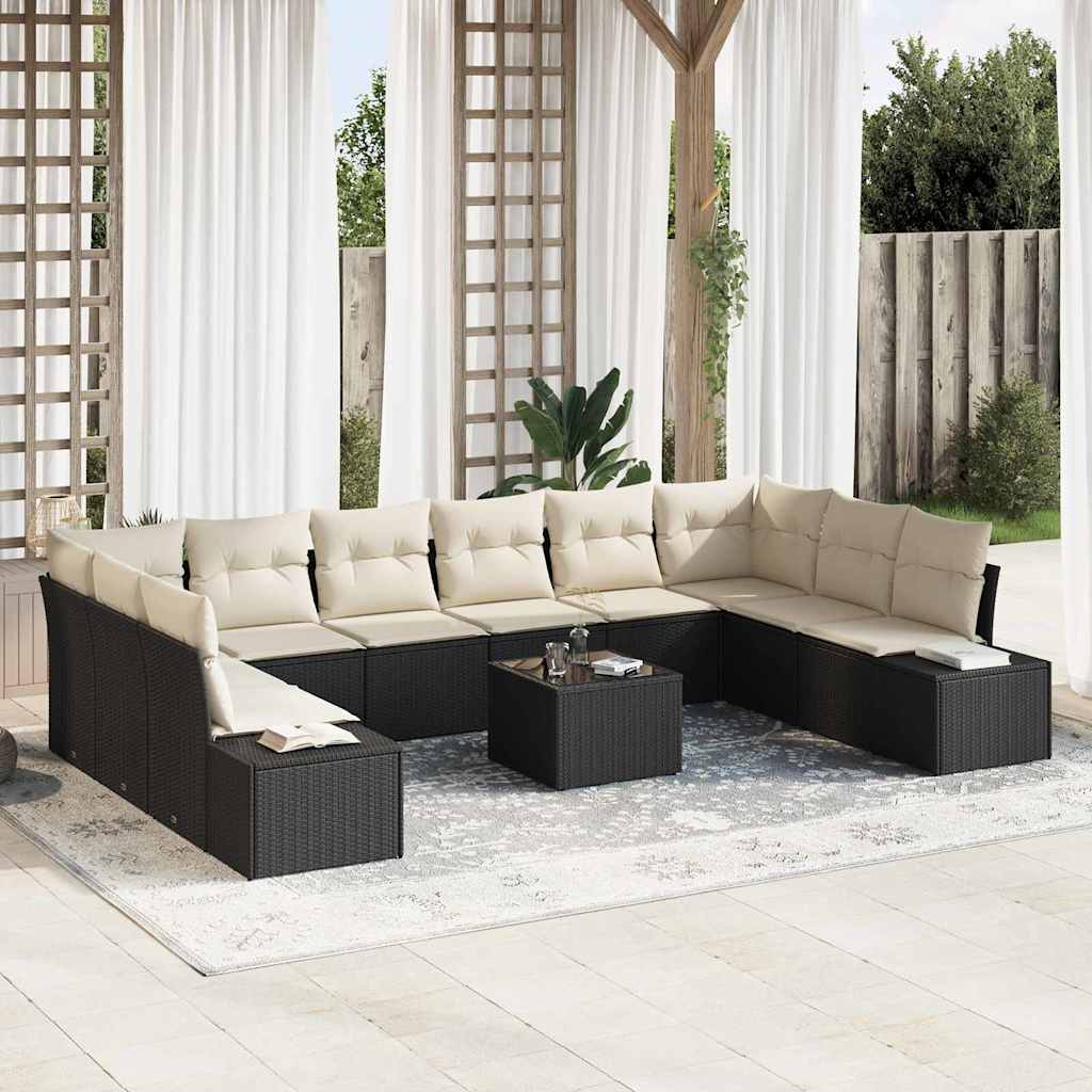 Gartensofa-set mit Kissen 10 pcs Schwarz Poly-Rattan
