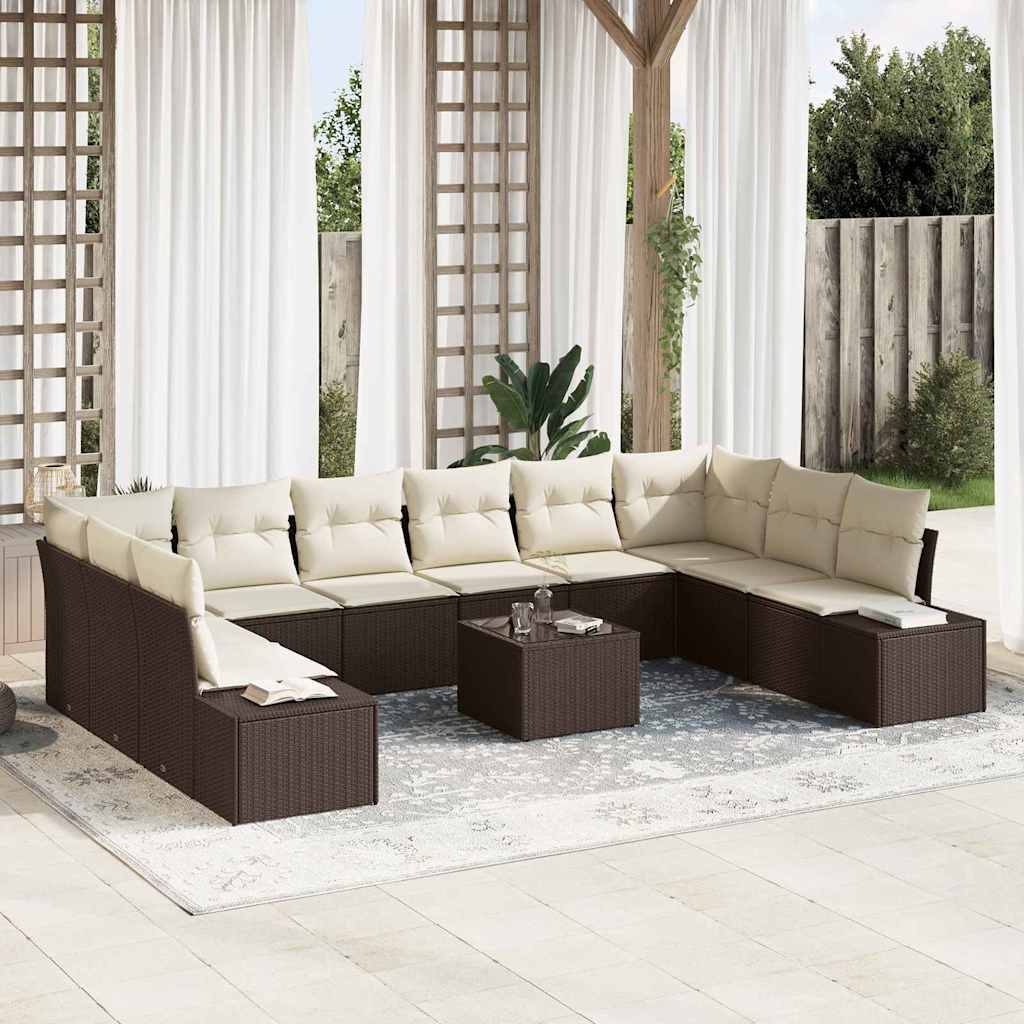 Gartensofa-set mit Kissen 10 pcs Schwarz Poly-Rattan