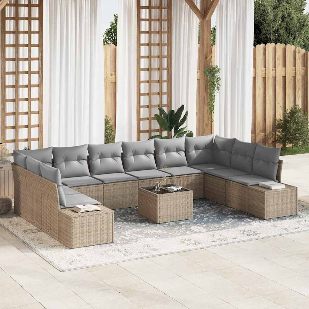 Gartensofa-set mit Kissen 10 pcs Schwarz Poly-Rattan