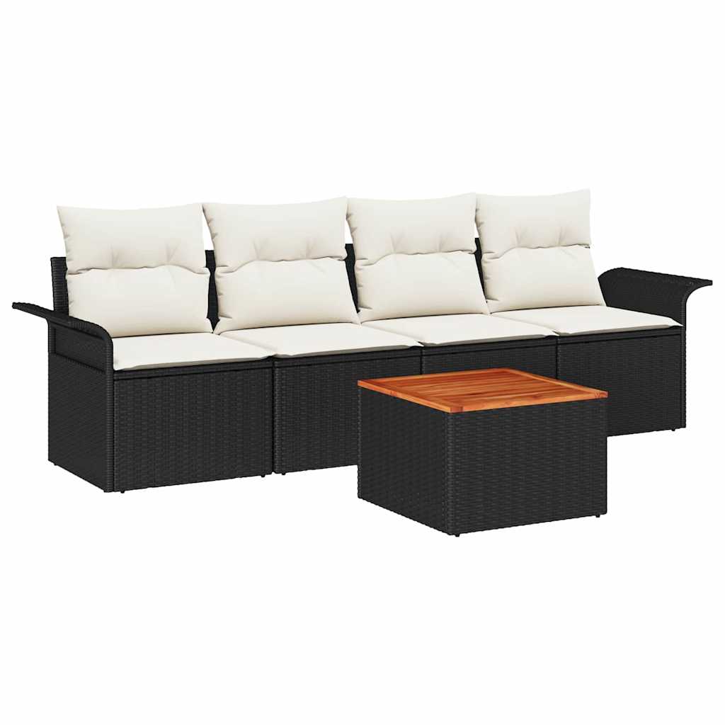 Gartensofa-set mit Kissen 5 pcs Schwarz Poly-Rattan