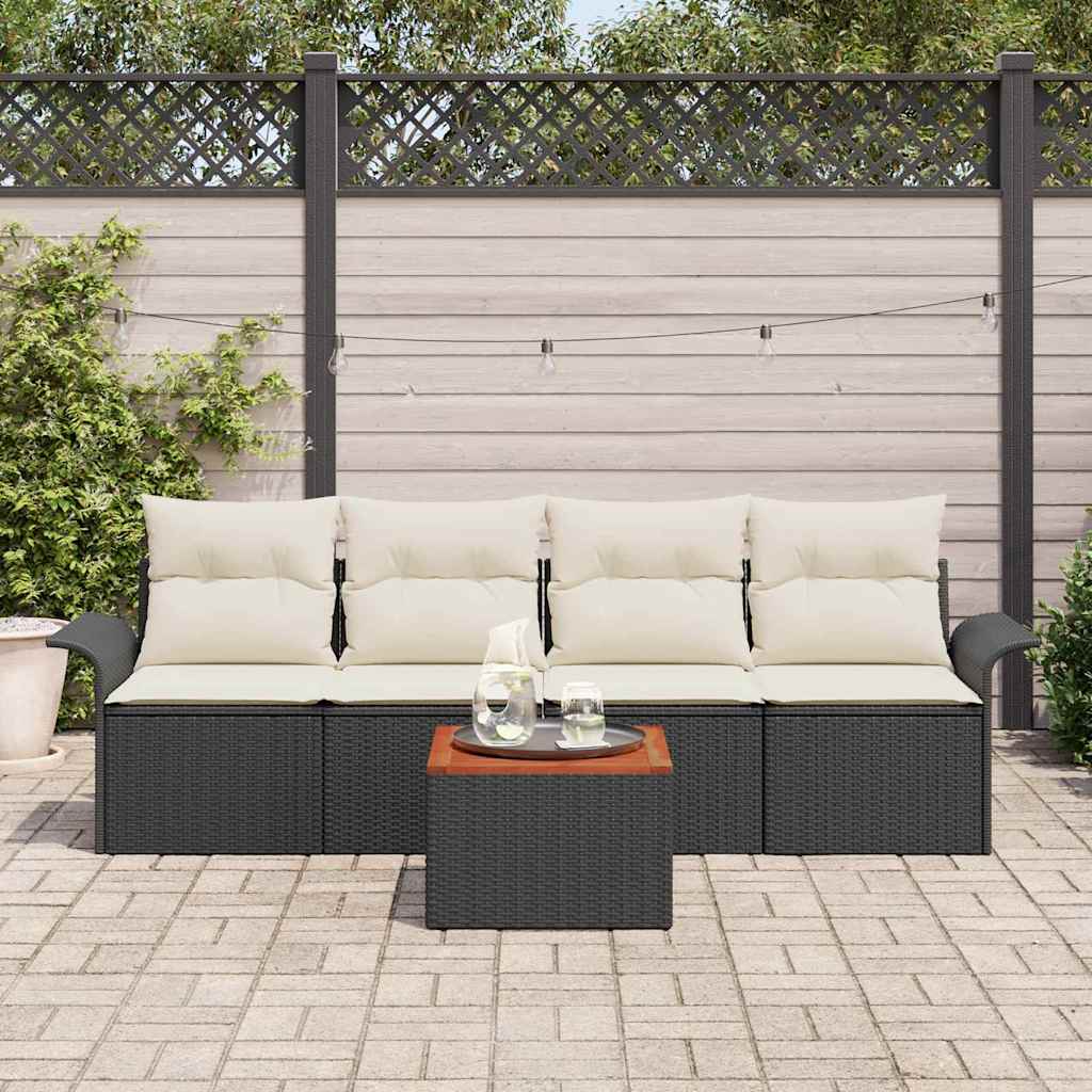 Gartensofa-set mit Kissen 5 pcs Schwarz Poly-Rattan