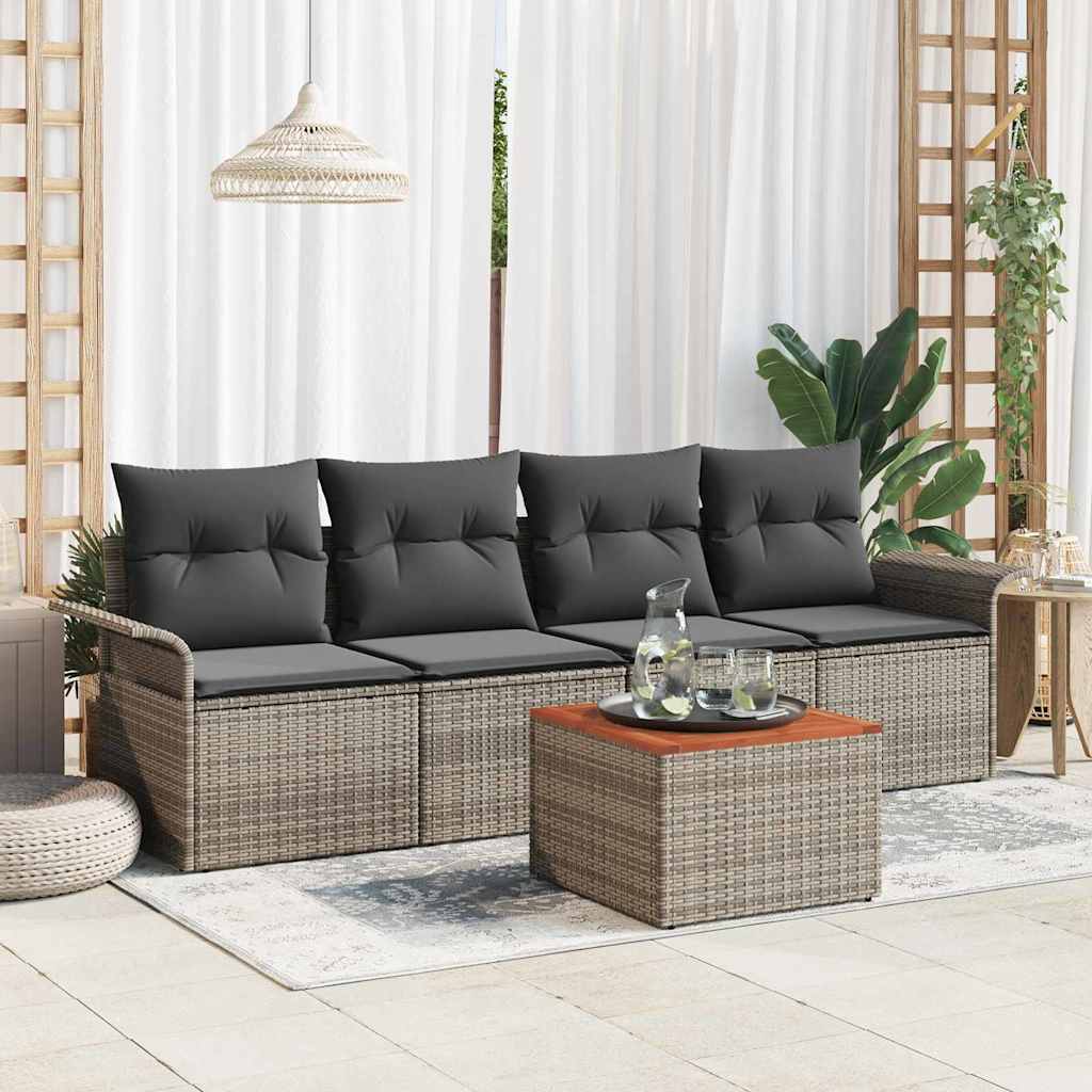 Gartensofa-set mit Kissen 5 pcs Schwarz Poly-Rattan
