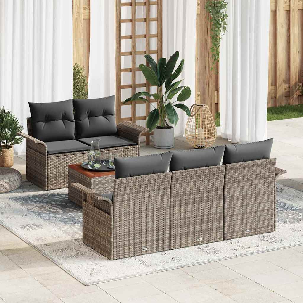 Gartensofa-set mit Kissen 6 pcs Schwarz Poly-Rattan