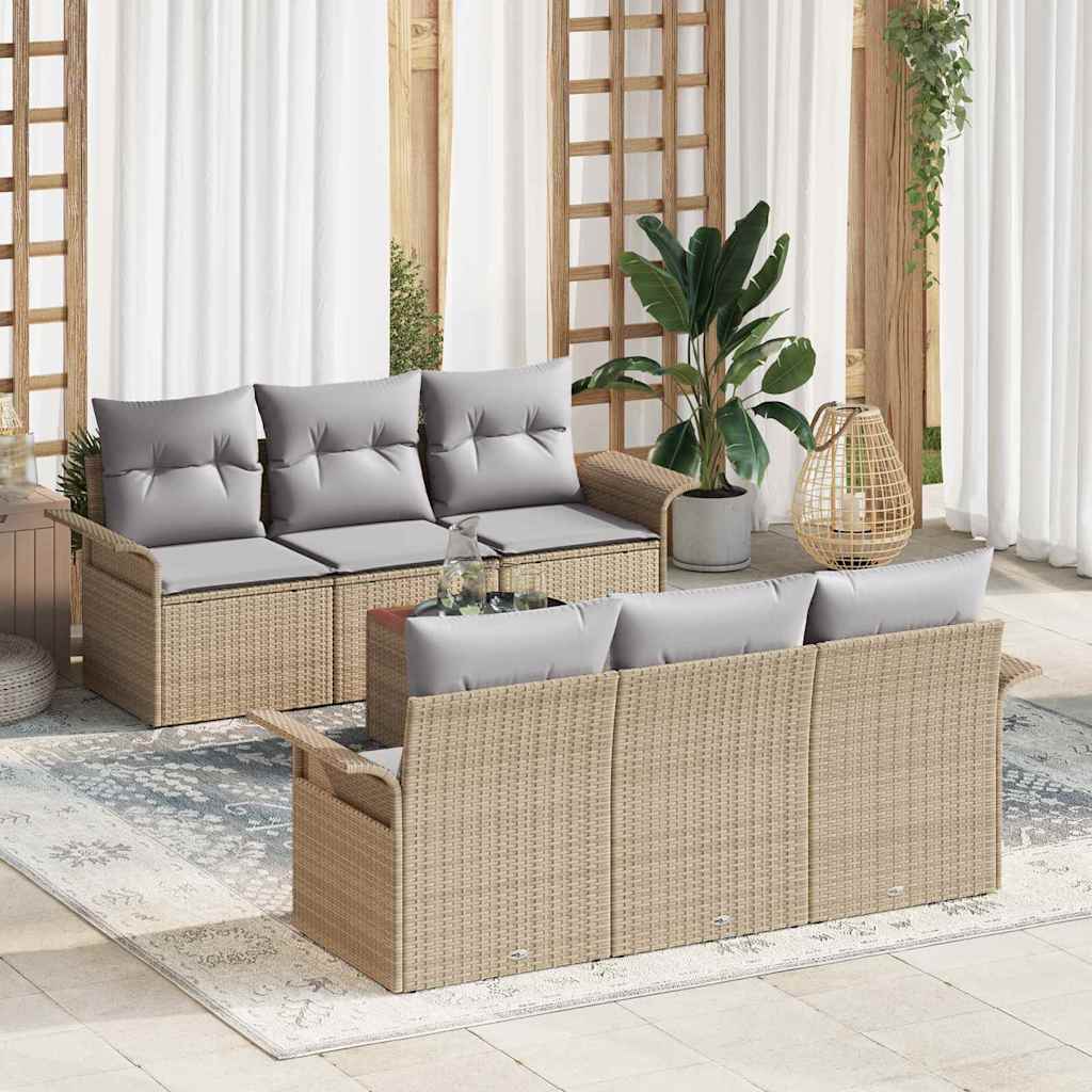 Gartensofa-set mit Kissen 7 pcs Schwarz Poly-Rattan