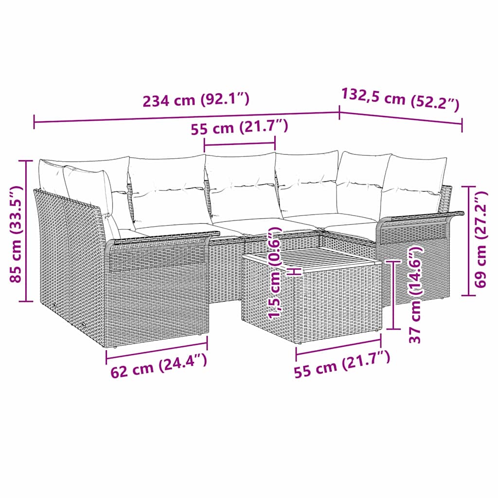 Garten-Sofa-Set 7 pcs Schwarz Poly Rattan