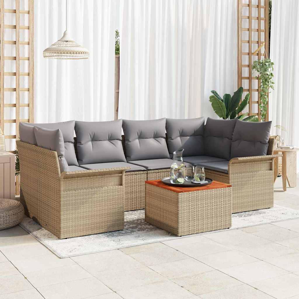 Garten-Sofa-Set 7 pcs Schwarz Poly Rattan