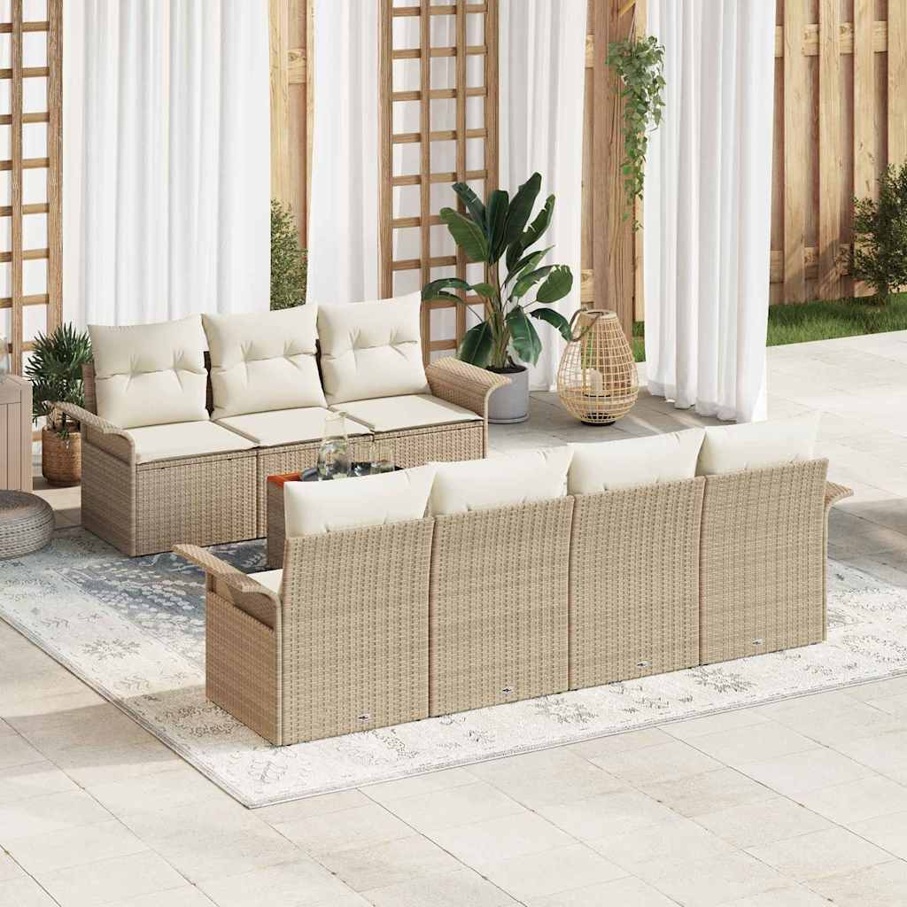 Gartensofa-set mit Kissen 8 pcs Schwarz Poly-Rattan