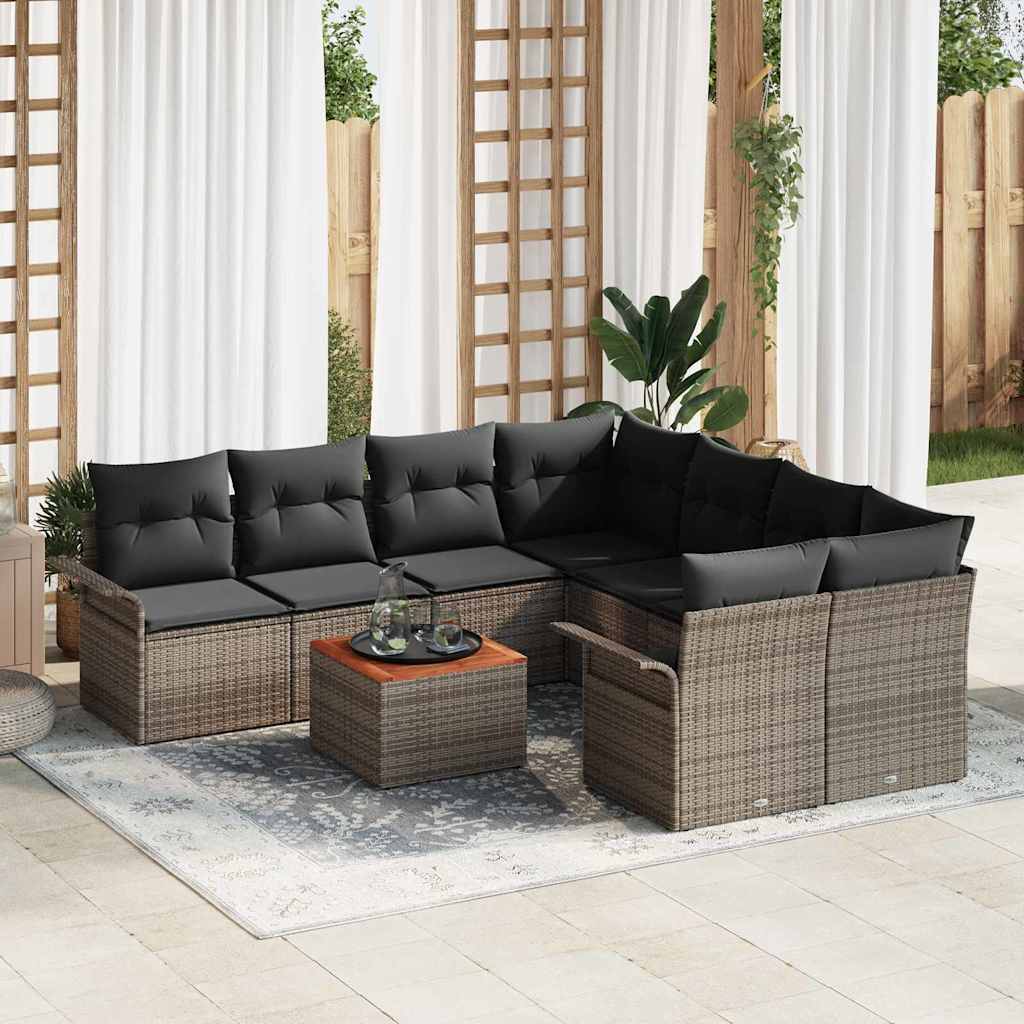 Gartensofa-set mit Kissen 9 pcs Schwarz Poly-Rattan