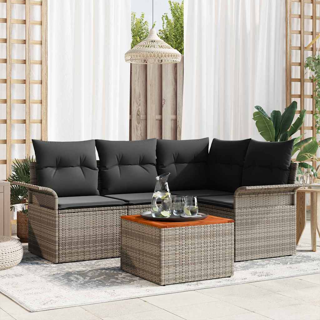 Gartensofa-set mit Kissen 5 pcs Schwarz Poly-Rattan