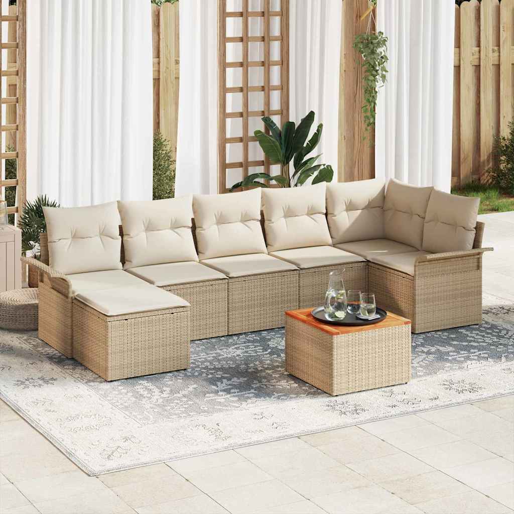 Gartensofa-set mit Kissen 8 pcs Schwarz Poly-Rattan