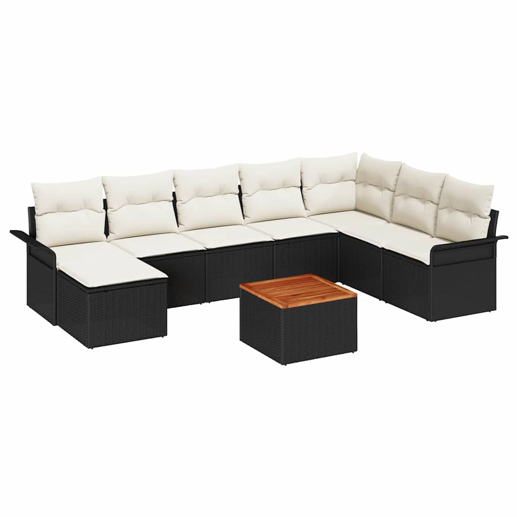 Gartensofa-set mit Kissen 9 pcs Schwarz Poly-Rattan