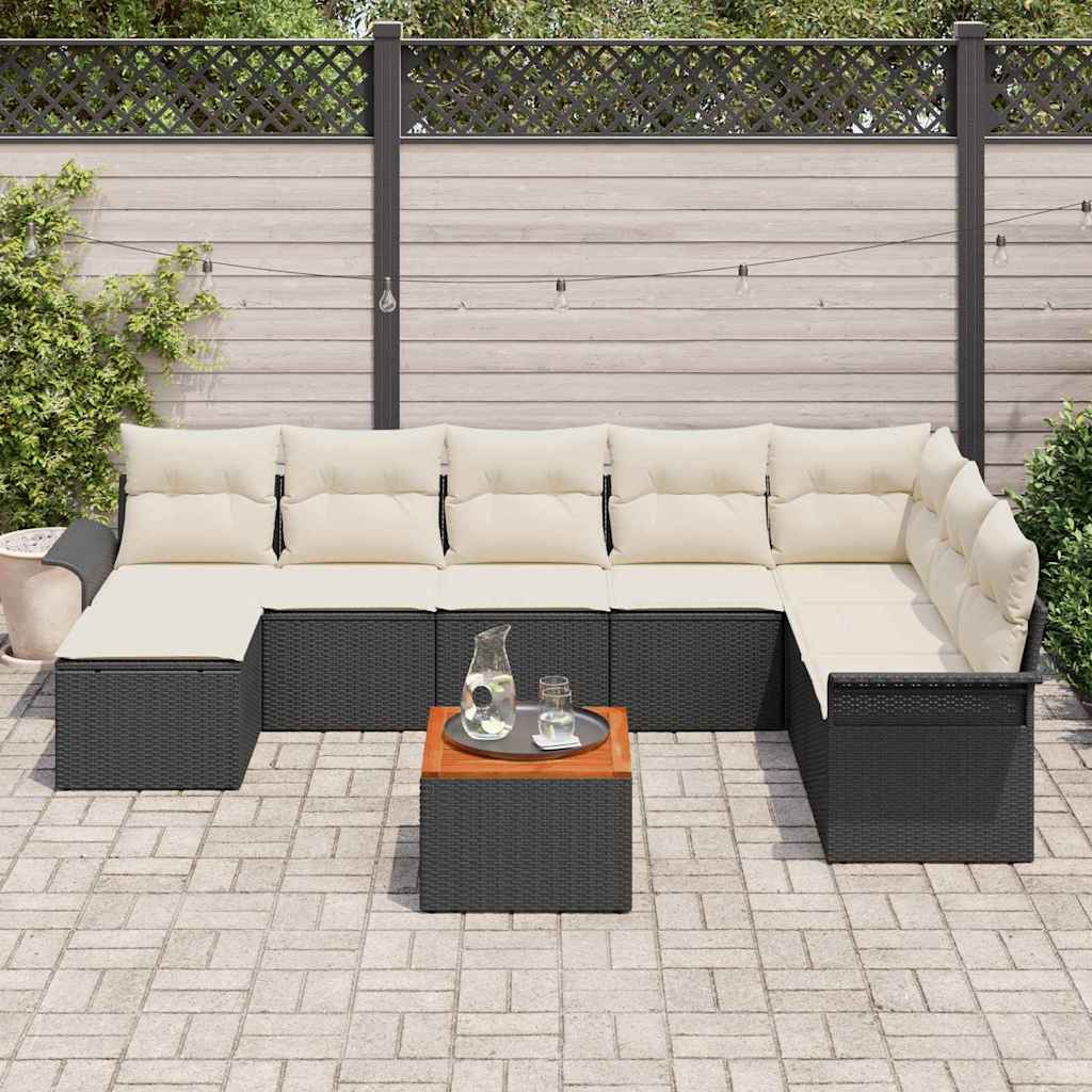 Gartensofa-set mit Kissen 9 pcs Schwarz Poly-Rattan