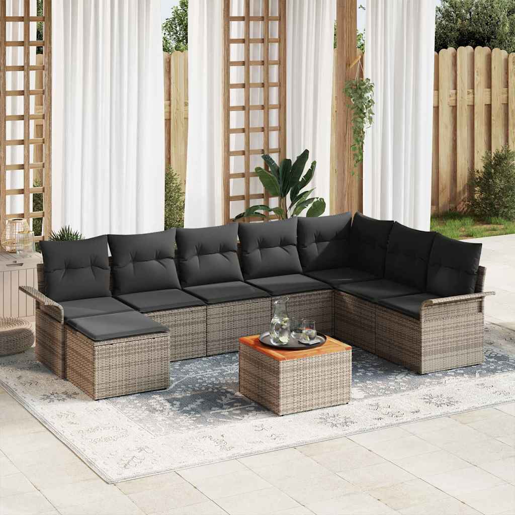 Gartensofa-set mit Kissen 9 pcs Schwarz Poly-Rattan