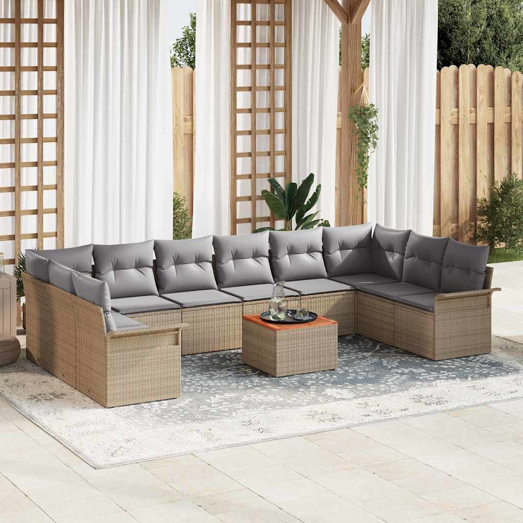 Gartensofa-set mit Kissen 11 pcs Schwarz Poly-Rattan