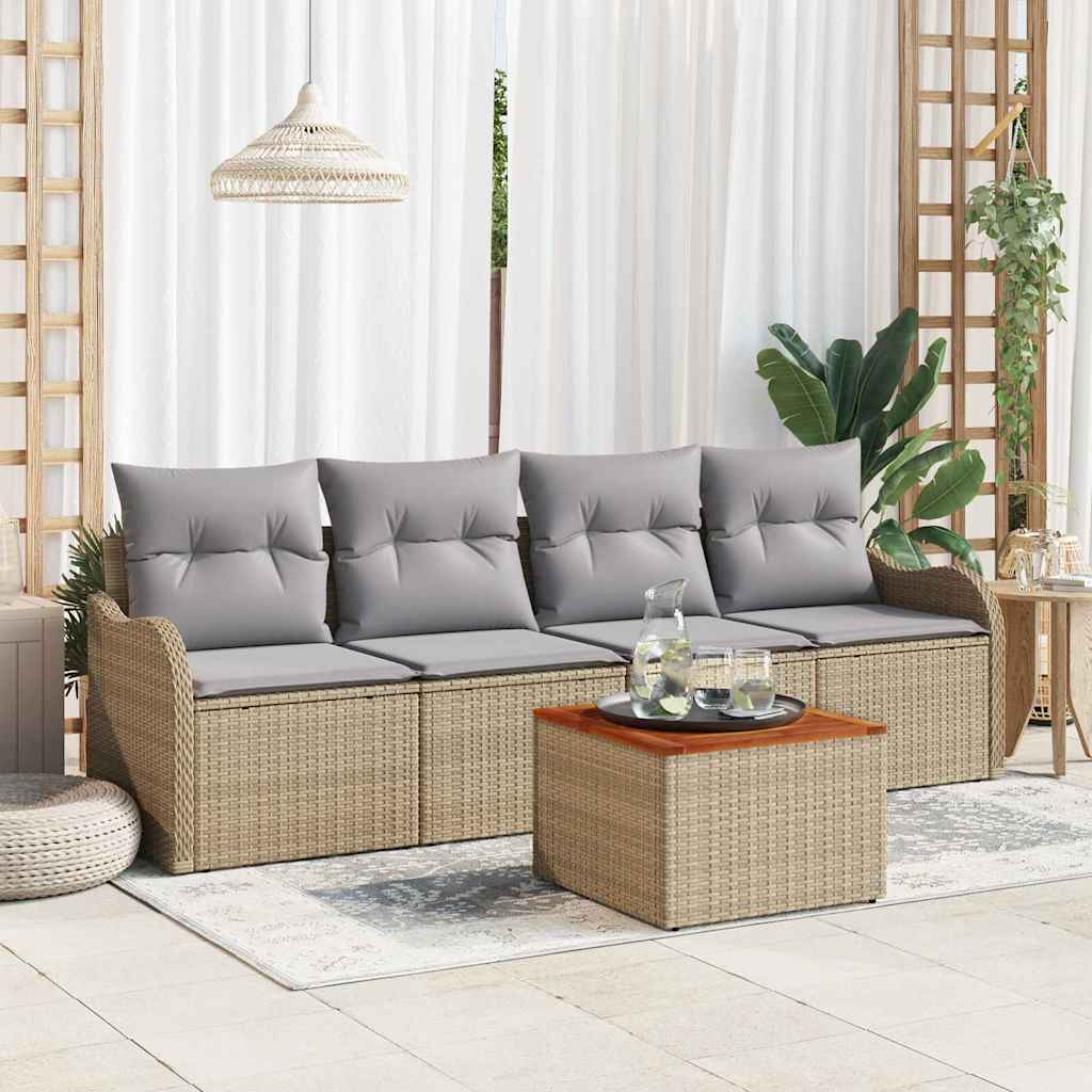 Gartensofa-set mit Kissen 5 pcs Schwarz Poly-Rattan