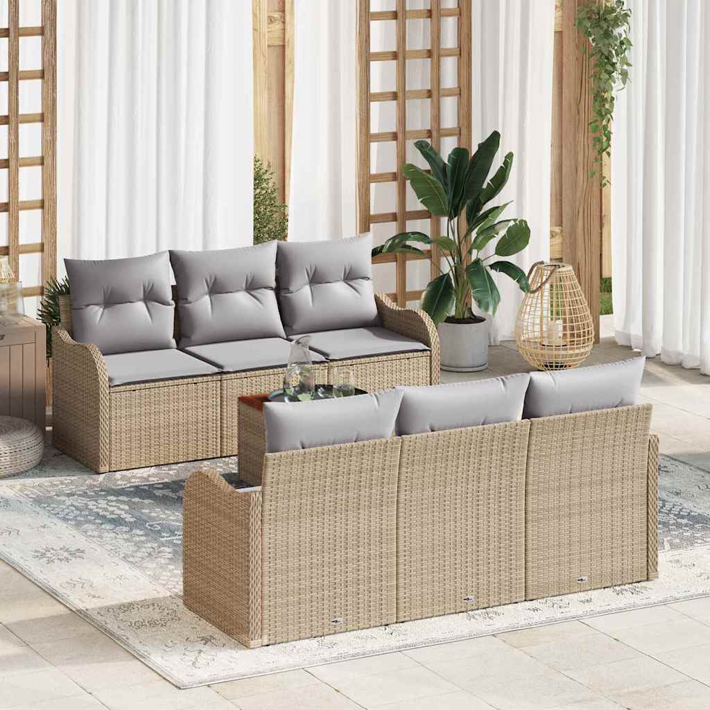 Gartensofa-set mit Kissen 7 pcs Schwarz Poly-Rattan