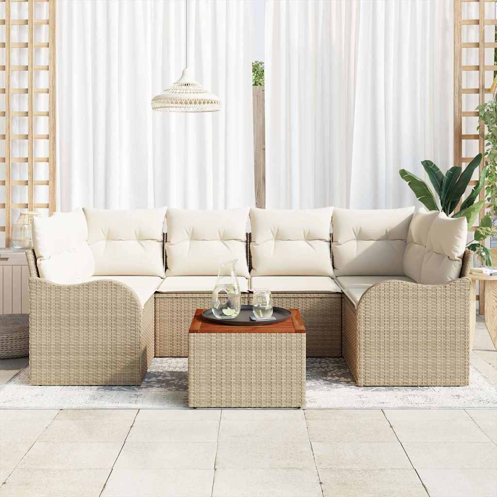 Gartensofa-set mit Kissen 7 pcs Schwarz Poly-Rattan